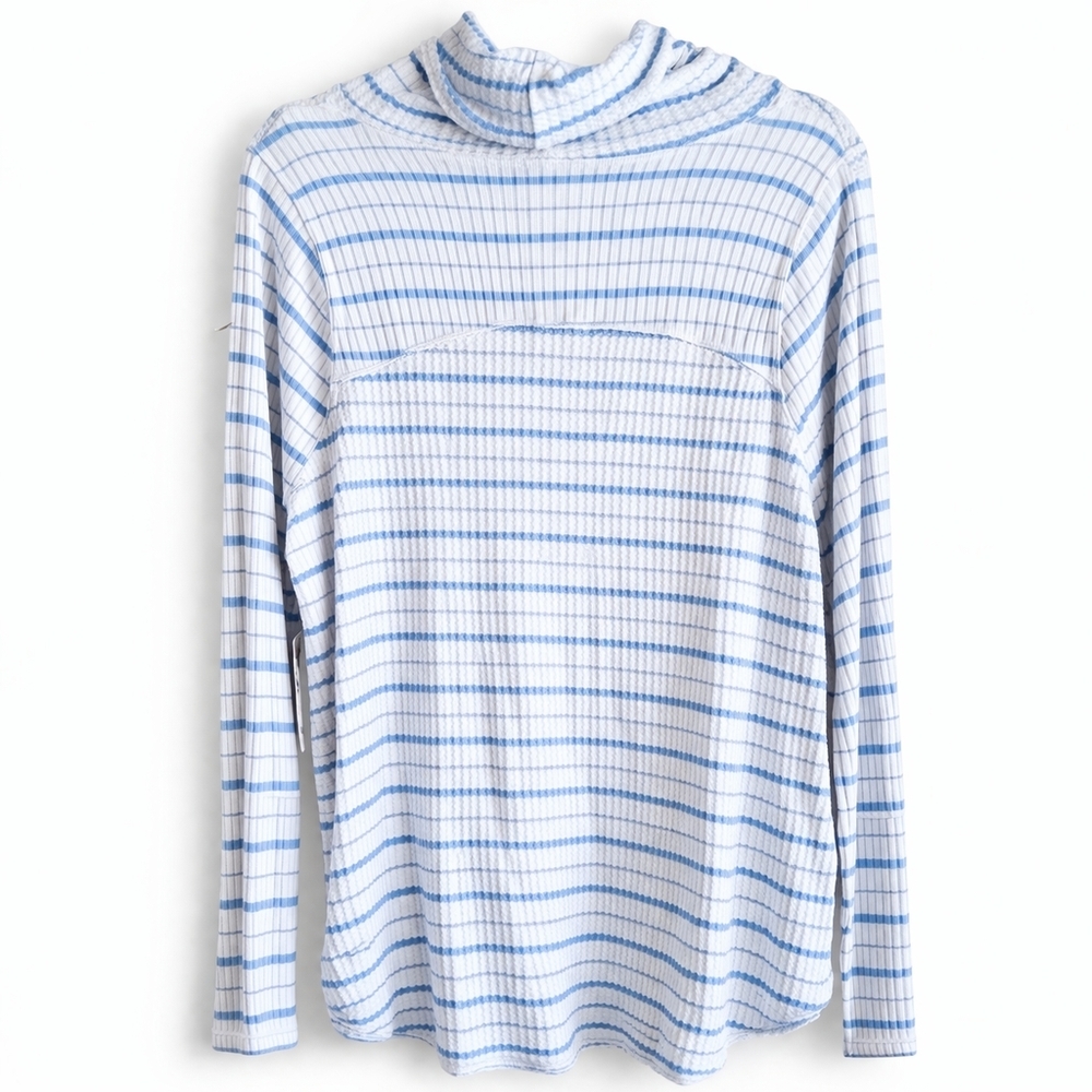 NWT Free People We The Free Kristina Thermal Top Blue White Striped Hallow Boho - Picture 4 of 14